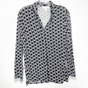 Oscar de la Renta Floral Print Long Sleeve Button Up Top 90s  Size Small